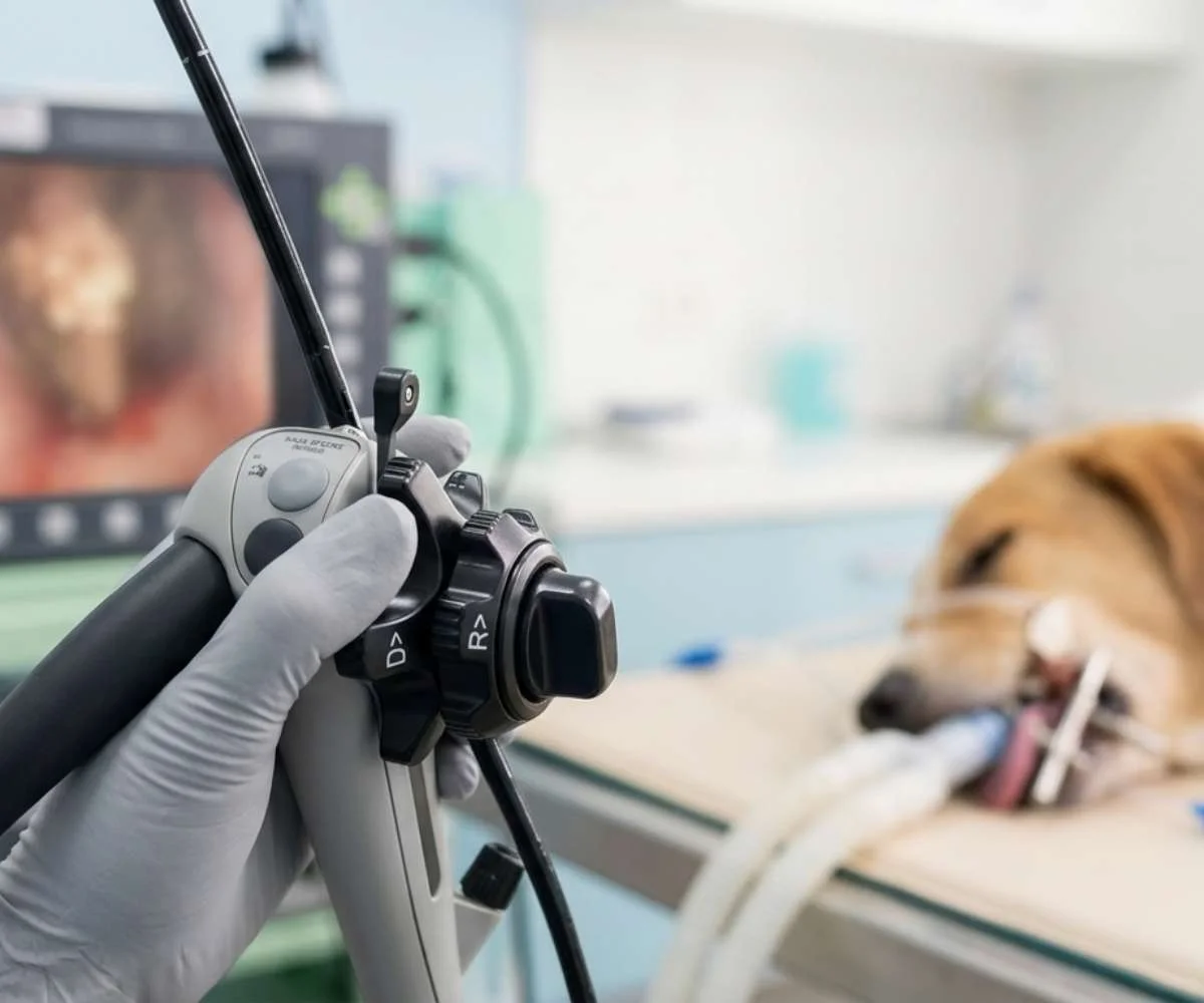 gastroenterologia-veterinaria-perros-gatos-bogota veterinario evaluando sistema digestivo de un perro en consulta veterinaria en Bogotá