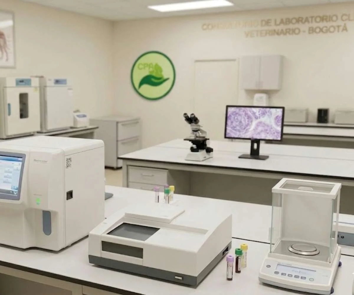 laboratorio clínico veterinario de la Clínica Protectora de Animales en Bogotá con equipos de diagnóstico