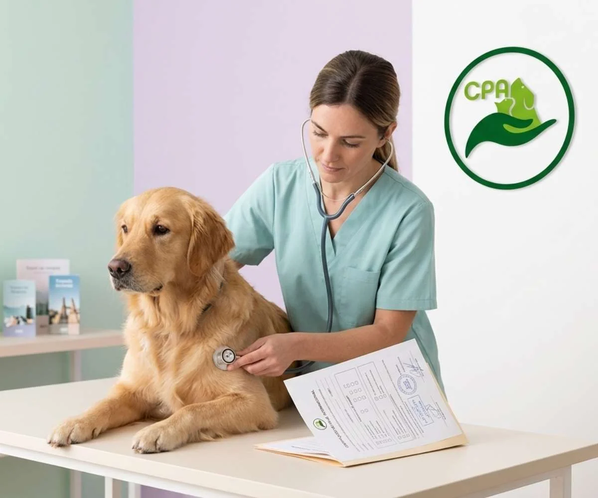 veterinario evaluando mascota para certificado internacional de viaje