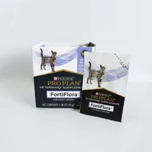 Sobre de FortiFlora para gatos Purina Pro Plan suplemento probiótico veterinario